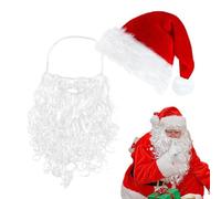 Sombrero y barba de Papá Noel, sombrero y barba de cosplay de Papá Noel, barba blanca falsa y sombrero para decoraciones de disfraces de Navidad para hombres y mujeres, Como Cuadro, Refer to