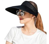 Sombreros con visera para mujer, de ala grande, protección UV, para playa, para verano, Negro -, talla única