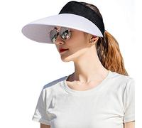 Sombreros con visera para mujer, de ala grande, protección UV, para playa, para verano, Negro y blanco, talla única
