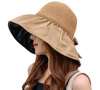 Sombreros de ala ancha para mujer, con protección UV, de malla, sombrero de paja para verano, plegable, sombrero de playa UPF 50+, Caqui, 6-8