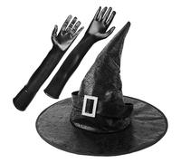 Sombreros de bruja - Sombrero de 53 cm con guantes largos - Accesorios de disfraz de Halloween de cuero artificial negro altura diámetro sombrero guantes 130 g cosplay escenario actuación fiesta