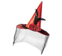 Sombreros De Brujas Para Mujeres - Cosplay Witch Hat, Witch Hat For Women | Gombado De Ala Negra Con Velo De Malla Y Acento De Flores, Elegante Sombrero Puntiagudo Para Fiestas Góticas De Halloween Ca