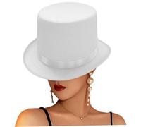 Sombreros de copa para hombres y mujeres, sombrero de copa blanco de poliéster victoriano clásico Sombrero retro británico agradable para la piel para el rendimiento de cosplay de Halloween; 1