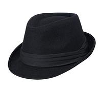 Sombreros de Fedora de Gángster Negro para Hombres, Sombrero clásico de fieltro de ala corta Trilby de Panamá para Mujer, Negro, 7 1/4
