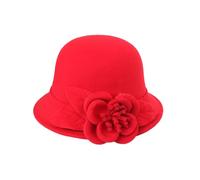 Sombreros de fieltro de lana para mujer, gorras de bolos sólidas para mujer, de invierno, con flores rojas, de ala ancha, sombrero Fedora Chapeau Femme Church Caps, rosso, Medium(56/58 cm)