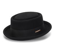 Sombreros de fieltro de lana pura para mujer, con ala enrollable, sombrero Fedora Porkpie, moño, noble derby, talla S/M, Negro, estilo 2, Medium