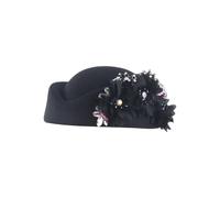 Sombreros de iglesia para mujer, con apliques de flores, sombreros de pastillero, tocado, gorras de té, sombrero clásico, Negro, Talla única