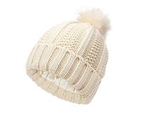 Sombreros de malla de punto cálido con pompón sintético de punto para mujer, gorro de relé, beige, Talla única