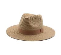 Sombreros De Paja Gorra De Mujer Sombreros para El Sol Gorras De Jazz Cinta Clásica Caqui Negro Blanco Playa Al Aire Libre Protección Solar Casual Mujeres Hombres Sombreros De Paja-2_56-58Cm