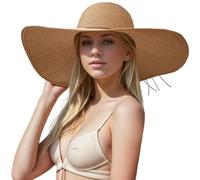 Sombreros de paja grandes y flexibles para playa de mujer, plegables, de ala ancha, para verano, sombrero de viaje de paja con Fedora para mujer, Caqui-1, 7 1/8-7 1/4