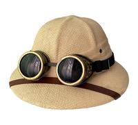 Sombreros de Paja para Hombres, Casco clásico de ala Ancha con Gafas, protección UV, Sombrero de Paja Ligero Ajustable para Playas, Parques, Camping, Senderismo, Gorros para Disfraces de Verano B.