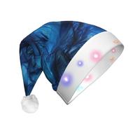 Sombreros de Papá Noel con estampado azul pálido de piedra de ónix, sombrero de Papá Noel de franela con luces LED, accesorio de fiesta de vacaciones