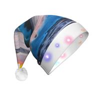 Sombreros de Papá Noel con estampado de olas del mar y atardecer, sombrero de Papá Noel de franela con luces LED, accesorio de fiesta de vacaciones