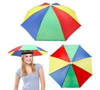 Sombreros de Paraguas 3 PCS Sombreros de Sombrillas Gorras de Paraguas de Arco Iris Paraguas Cabeza con Bandas Elásticas Ajustable Sombrero de Paraguas de Cabeza de Playa para Adultos Niños Pesca al a