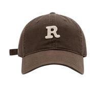 Sombreros de plantación para hombre, primavera/verano, cabeza grande, parte superior suave, letra R, gorra de béisbol con correa de piel, café, Talla única