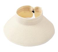 Sombreros de playa para mujer, plegables, de paja con ala ancha y cola de caballo para protección UV y viajes de verano, SM01, Blanco sucio, Talla única