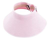 Sombreros de playa para mujer, plegables, de paja con ala ancha y cola de caballo para protección UV y viajes de verano, SM01, Rosado, Talla única