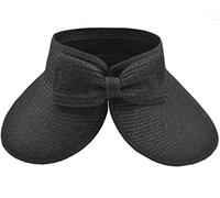 Sombreros de Playa para Mujer, Plegables, de Paja con ala Ancha y Cola de Caballo para protección UV y Viajes de Verano, SM01, Negro -, Talla única