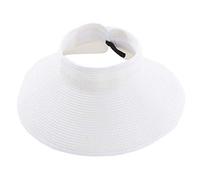 Sombreros de playa para mujer, plegables, de paja con ala ancha y cola de caballo para protección UV y viajes de verano, SM01, Blanco leche, Talla única