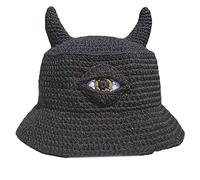 Sombreros de punto de invierno para hombres y mujeres, lindo sombrero de cubo de Halloween, cuernos de diablo y decoración de un solo ojo, para adolescentes y adultos, cubo de punto con cuernos de