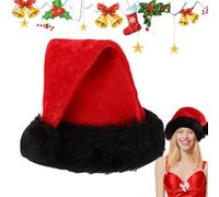 Sombreros de Santa para adultos de moda, gorro cálido, sombrero de Papá Noel, sombrero de vacaciones con puños negros, sombrero de Navidad para eventos de disfraz, unisex clásico cálido sombrero de