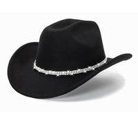 Sombreros de vaquera con purpurina plateada y negra para mujer, sombrero de vaquera con diamantes de imitación brillantes para mujer, talla M-L, 7-7 1/4