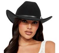 Sombreros de vaquero occidental clásicos de fieltro para mujer, sombrero de jazz de ala ancha con cinturón de hebilla (Lagre), Negro -, Large
