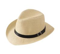 Sombreros de Verano para Mujer y Hombre Sombrero Vaquero de Paja panamá Transpirable Ancha Borde Enrollado para Playa Viajes al Libre Elegante Estilo británico (Light Yellow One Size)
