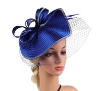 Sombreros elegantes for mujer con velo, diadema, sombrero for fiesta de té, tocado for diamantes imitación, sombreros for misa fotografía Para Bodas, Fiestas de Té(Royal blue)