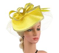Sombreros elegantes for mujer con velo, diadema, sombrero for fiesta de té, tocado for diamantes imitación, sombreros for misa fotografía Para Bodas, Fiestas de Té(Yellow)