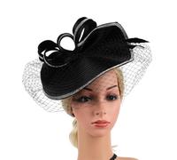 Sombreros elegantes for mujer con velo, diadema, sombrero for fiesta de té, tocado for diamantes imitación, sombreros for misa fotografía Para Bodas, Fiestas de Té(Black)
