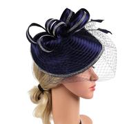 Sombreros elegantes for mujer con velo, diadema, sombrero for fiesta de té, tocado for diamantes imitación, sombreros for misa fotografía Para Bodas, Fiestas de Té(Deep Blue)