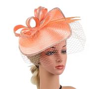 Sombreros elegantes for mujer con velo, diadema, sombrero for fiesta de té, tocado for diamantes imitación, sombreros for misa fotografía Para Bodas, Fiestas de Té(Peach)