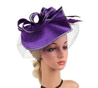 Sombreros elegantes for mujer con velo, diadema, sombrero for fiesta de té, tocado for diamantes imitación, sombreros for misa fotografía Para Bodas, Fiestas de Té(Purple)