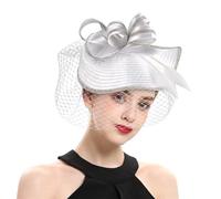 Sombreros elegantes for mujer con velo, diadema, sombrero for fiesta de té, tocado for diamantes imitación, sombreros for misa fotografía Para Bodas, Fiestas de Té(White)
