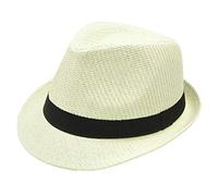 Sombreros estilo Panamá de los años 20 para niños, hombres y mujeres, sombrero de sol con banda, sombrero de playa de verano, azul marino (mediano), beige, XS