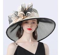 Sombreros Fascinator Boda Novia for Mujer Señoras Sombrero De Iglesia Flores Fedora Organza Ala Ancha Grande(Color1)