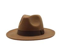 Sombreros Fedora para mujer y hombre, Sombreros Fedora de ala ancha con cinta sólida, estilo Panamá, para mujer y hombre, sombreros británicos Jazz para hombres, café, M