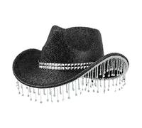 Sombreros para hombre y mujer con lentejuelas y sus homólogos Tassels Fashionable Cowboy Hats Music and Dance Elegant Hats Cowboy Cut Damen, Negro , Talla única