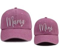 Sombreros para mamá y Mini, Gorras de béisbol Bordadas de algodón Ajustables para Padres e Hijos, Juego de 2 Sombreros a Juego para mamá e Hija, Mama Mini Rosa, Talla única