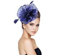 Sombreros para mujer, tocado para mujer, pastillero, sombrero de flores, para fiesta de té, cóctel, boda, iglesia, verano, diadema (azul marino, talla única)