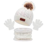 Sombreros para niños de invierno y otoño, bufandas, guantes de tres piezas, sombreros cálidos para bebé de otoño e invierno, blanco, 1-5 Years