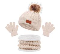 Sombreros para niños de otoño e invierno 2025 de tres piezas para otoño e invierno, gorros cálidos para bebé, beige, 1-5 Years