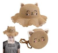 Sombreros para niños - Protección Integral de 360 Grados Diseño de de Paja a Juego Gorras de Parasol de Verano,Cute Cartoon Cat Sunhat Summer Beach Suministros para Swim Beach