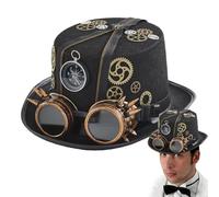 Sombreros Steampunk con gafas - 22,05-22,83 pulgadas Casco de traje gótico vintage con gafas extraíbles | Accesorio de traje de fantasía viajero temporal | Sombrero de mascarada Hallo