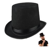 Sombreros superiores para hombres 6.3 pulgadas de alto sombrero negro de copa de adultos Sombrero de vestuario de mágico para el showman showman farty accesorio de disfraces de Halloween, para hombre