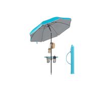 SONGMICS Sombrilla 160 cm, Sombrilla de Playa, Protección Solar UPF 50+, Plegable por Ambos Lados 30°, Estante, Regulable en Altura, Gancho, para Playa, Jardín, sin Soporte, Azul GPU0080Q01