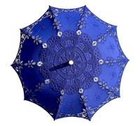 Sombrilla bordada con detalles de encaje de algodón, perfecta para actividades al aire libre, fotos, boda, paraguas de poliéster con encaje, azul
