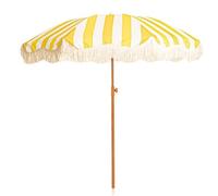 Sombrilla de Jardín Boho a Rayas Amarillas de 200 cm con Flecos, Inclinable para Exteriores con Protección UV UPF50+ para Playa, Piscina, Patio, Balcón