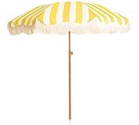Sombrilla de Jardín Boho con Diseño Rayas Amarillas, Playa Inclinable 200 cm Flecos, Protección UV UPF 50+, for Piscina, Patio, Balcón